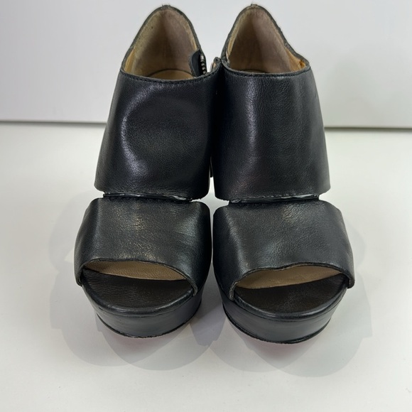 Coach Jaelyn Open Toe Black Leather Platform Wedges Zip Up Heeled Sandals - Picture 12 of 14